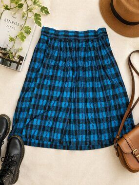 Mission Bay Vintage Plaid Midi Skirt Blue Black Pink Cotton Size 32